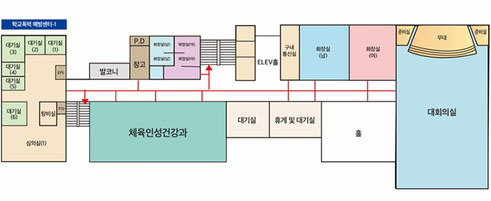 5층 : 남자화장실1, 여자화장실1, 남자화장실2, 여자화장실2, 인성체육건강과, 대회의실