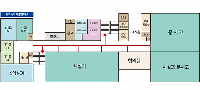 6층 : 남자화장실, 여자화장실, 문서고1, 문서고2, 시설과